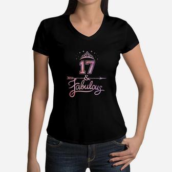 Girls 17 Years Old And Fabulous Girl 17Th Birthday Women V-Neck T-Shirt | Crazezy UK