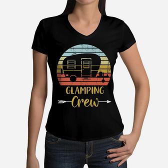 Glamping Crew Funny Matching Family Girls Camping Trip Women V-Neck T-Shirt | Crazezy