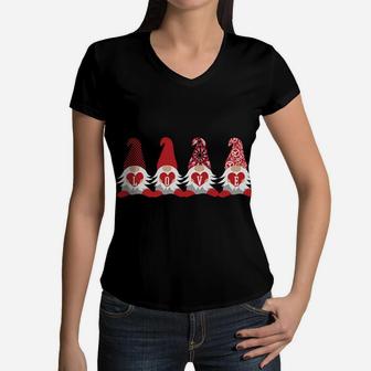 Gnome Valentine's Day Gift Love Hearts Cute Gift For Girls Women V-Neck T-Shirt | Crazezy CA
