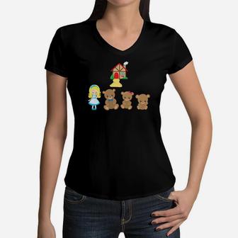 Goldilocks And The Three Bears Or Costume For Girls Women V-Neck T-Shirt - Thegiftio UK