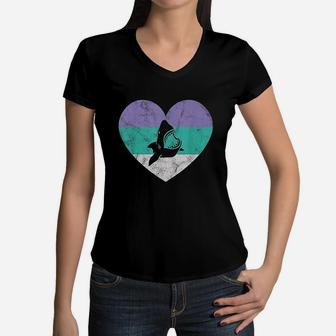 Great White Shark Gift For Women And Girls Retro Cute Women V-Neck T-Shirt | Crazezy