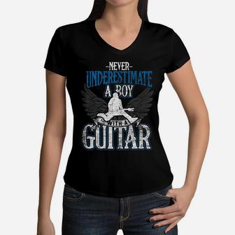 Guitarist Men Boys - Never Underestimate A Boy With A Guitar Women V-Neck T-Shirt | Crazezy CA
