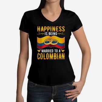 Happiness Is Being Married To A Colombian Girl Wife Husband Women V-Neck T-Shirt | Crazezy