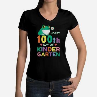 Happy 100Th Day Of Kindergarten Boy Girl Or Teacher 100 Days Women V-Neck T-Shirt | Crazezy DE