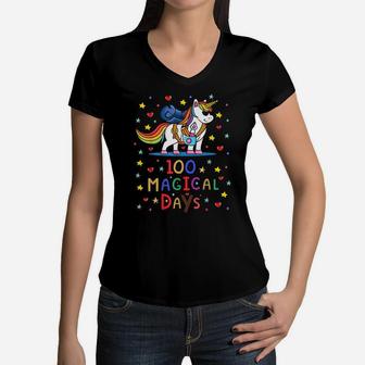 Happy 100Th Day Of School 100 Magical Days Kids Boys Girls Women V-Neck T-Shirt | Crazezy CA