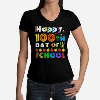 Happy 100Th Day Of School Shirt For Teacher & Kid Boys Cute Women V-Neck T-Shirt | Crazezy DE