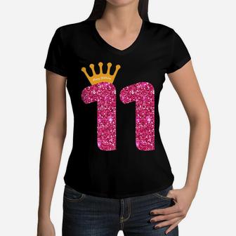 Happy Birthday Shirt, Girls 11Th Party 11 Years Old Bday Women V-Neck T-Shirt | Crazezy UK