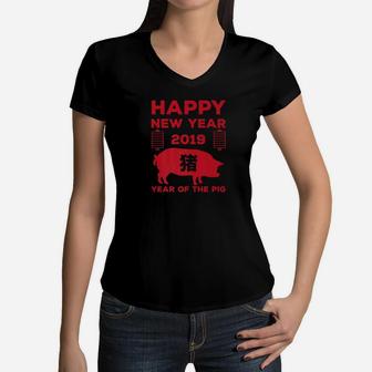 Happy Chinese New Year Pig 2019 Men Women Kids Women V-Neck T-Shirt - Thegiftio UK