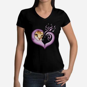 Happy Valentines Day Bengal Cat Animal Lovers Women V-Neck T-Shirt - Seseable