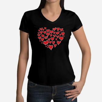 Hearts In Heart Best Valentine Gift Happy Valentines Day Women V-Neck T-Shirt - Seseable