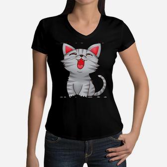 Hilarious Joke Design Cat Humour For Men Women And Kids Women V-Neck T-Shirt | Crazezy