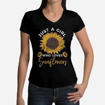 Hippie Florist Girls Women Sunshine Yellow Flower Sunflower Women V-Neck T-Shirt | Crazezy