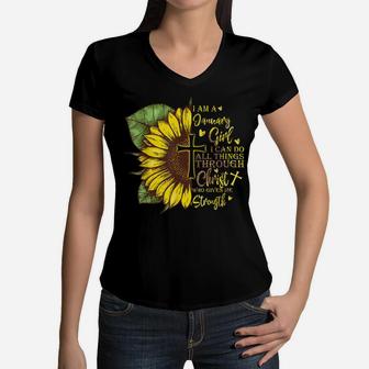I Am A January Girl I Can Do All Things Sunflower Birthday Women V-Neck T-Shirt | Crazezy UK