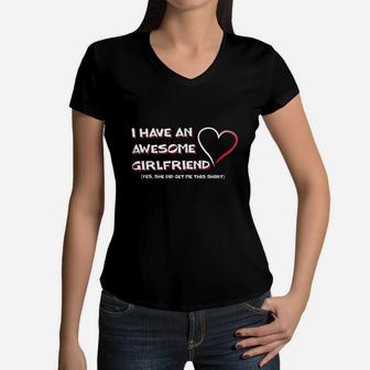 I Have An Awesome Girlfriend Women V-Neck T-Shirt | Crazezy UK