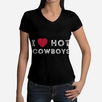 I Heart Hot Cowboys I Love Hot Cowboys Women V-Neck T-Shirt | Crazezy AU