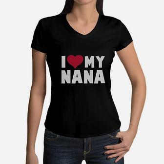 I Love Heart My Nana Childrens Kids Women V-Neck T-Shirt | Crazezy