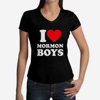 I Love Mormon Boys Women V-Neck T-Shirt | Crazezy UK