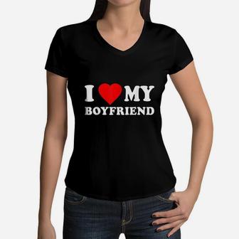 I Love My Boyfriend Women V-Neck T-Shirt | Crazezy CA