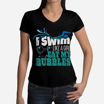 I Swim Like A Girl Swimming Swimmers Team Gift Women V-Neck T-Shirt | Crazezy