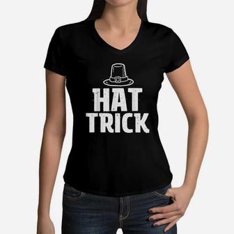 Ice Hockey For Youtth Boys Hat Trick Women V-Neck T-Shirt | Crazezy