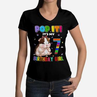 I'm 7 Years Old 7Th Birthday Guinea Girls Pop It Women V-Neck T-Shirt | Crazezy