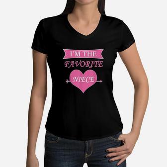 Im The Favorite Niece Best Niece Girl Women V-Neck T-Shirt | Crazezy