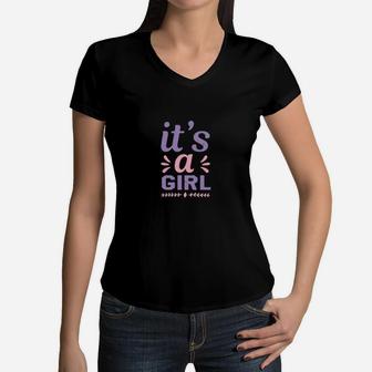 Its A Girl Baby Women V-Neck T-Shirt - Monsterry