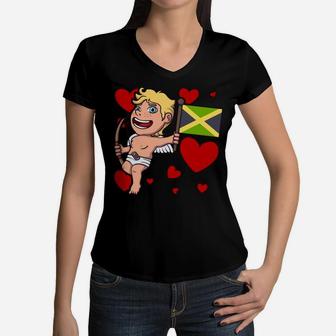 Jamaican Cupid Valentines Day Jamaica Themed Gift Women V-Neck T-Shirt - Seseable
