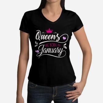 January Girl Birthday Gift, Queens Are Born In January Women V-Neck T-Shirt | Crazezy AU