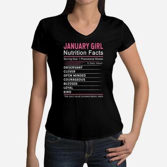 January Girl Nutrition Fact January Capricorn Birthday Gift Women V-Neck T-Shirt | Crazezy DE