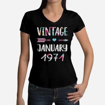 January Girls 1971 Birthday Gift 50 Years Old Made In 1971 Women V-Neck T-Shirt | Crazezy