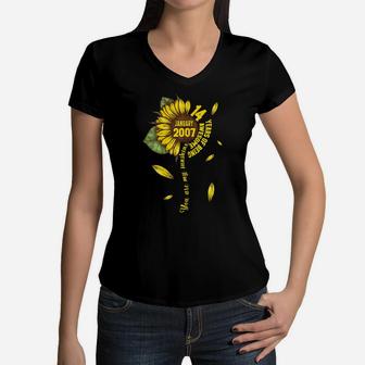 January Girls 2007 Sunflower Gift 14 Years Old Made In 2007 Women V-Neck T-Shirt | Crazezy AU