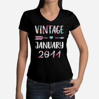 January Girls 2011 Birthday Gift 10 Years Old Made In 2011 Women V-Neck T-Shirt | Crazezy