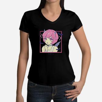 Japanese Girl Punk Evil Pastel Menhera Women V-Neck T-Shirt | Crazezy AU
