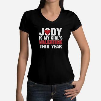 Jody Is My Girl's Valentine This Year Women V-Neck T-Shirt - Monsterry CA