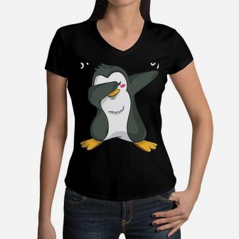 Just A Boy Who Loves Penguins Cute Dab Dance Boys Penguin Women V-Neck T-Shirt | Crazezy