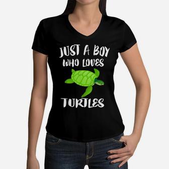 Just A Boy Who Loves Sea Turtles Ocean Animal Gift Women V-Neck T-Shirt | Crazezy