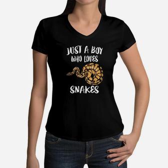 Just A Boy Who Loves Snakes Animal Gift Women V-Neck T-Shirt | Crazezy UK
