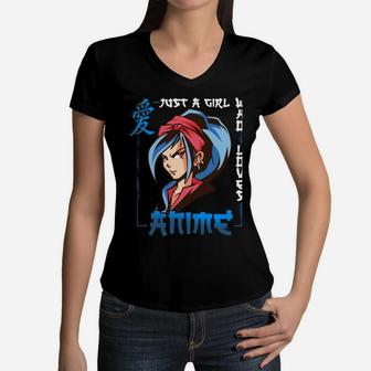 Just A Girl Who Loves Anime Women V-Neck T-Shirt | Crazezy