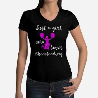 Just A Girl Who Loves Cheerleading Team Cheer Cheering Women V-Neck T-Shirt | Crazezy