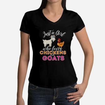 Just A Girl Who Loves Chickens And Goats Women V-Neck T-Shirt | Crazezy DE