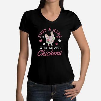 Just A Girl Who Loves Chickens Women V-Neck T-Shirt | Crazezy UK
