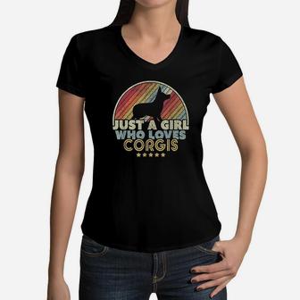 Just A Girl Who Loves Corgis Women V-Neck T-Shirt | Crazezy