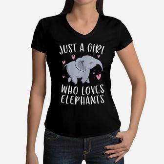 Just A Girl Who Loves Elephants Funny Elephant Gifts Girls Women V-Neck T-Shirt | Crazezy