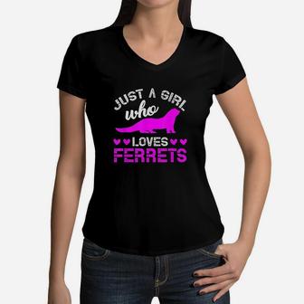 Just A Girl Who Loves Ferret Women V-Neck T-Shirt | Crazezy UK
