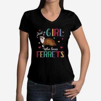 Just A Girl Who Loves Ferrets Women V-Neck T-Shirt | Crazezy CA