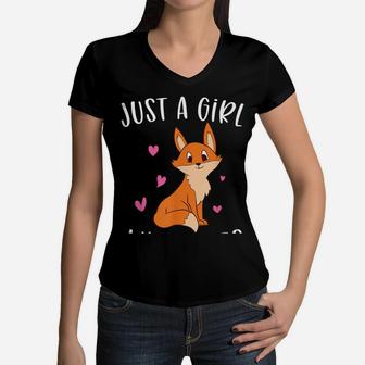 Just A Girl Who Loves Foxes Funny Fox Gifts For Girls Sweatshirt Women V-Neck T-Shirt | Crazezy AU