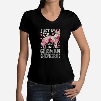 Just A Girl Who Loves German Shepherds Dog Women V-Neck T-Shirt | Crazezy AU