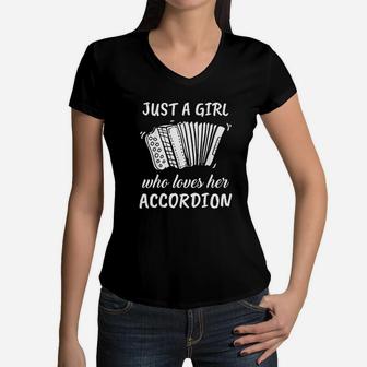 Just A Girl Who Loves Her Accordion Women V-Neck T-Shirt | Crazezy