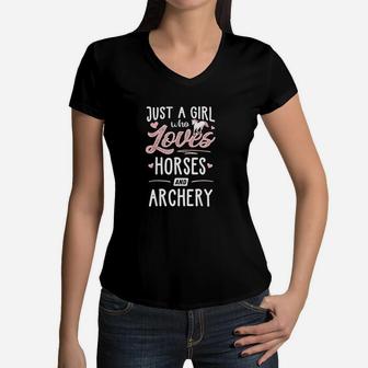 Just A Girl Who Loves Horses And Archery Horse Lover Women V-Neck T-Shirt - Thegiftio UK